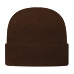 Embroidered In Stock Knit Cap With Cuff - Chocolate Brown