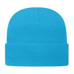 Embroidered In Stock Knit Cap With Cuff - Cyan Blue