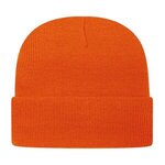 Embroidered In Stock Knit Cap With Cuff - Deep Orange