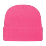 Embroidered In Stock Knit Cap With Cuff - Neon Pink