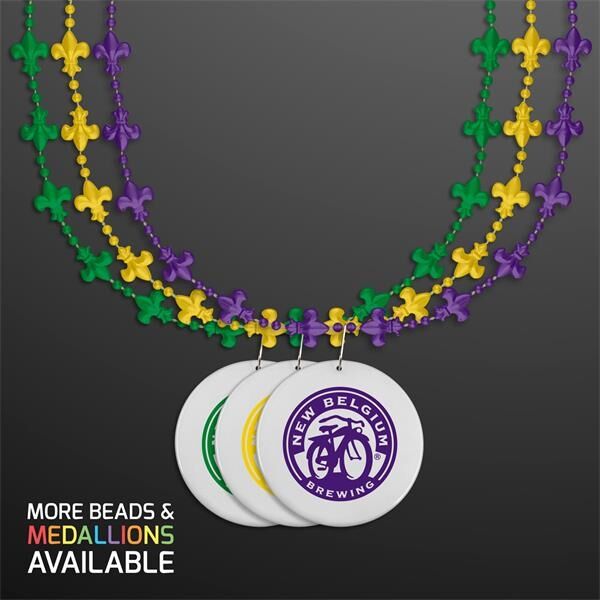 Main Product Image for Custom Printed Fleur De Lis Mardi Gras Beads with Medallion
