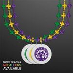 Fleur de Lis Beads for Mardi Gras with White Medallion - Gold