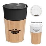 10 Oz. Ceramic Tumbler With Bamboo Base - White