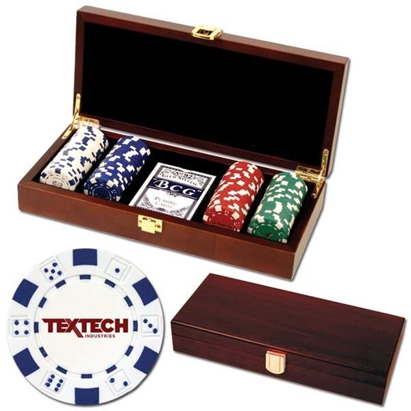 Main Product Image for 100 Foil Stamped poker chips in wooden Mahogany case