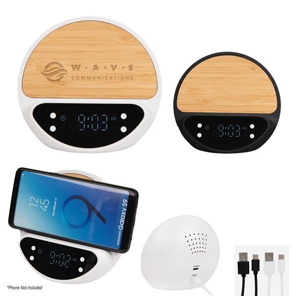 Main Product Image for 10W Bamboo Wireless Charger With Digital Clock