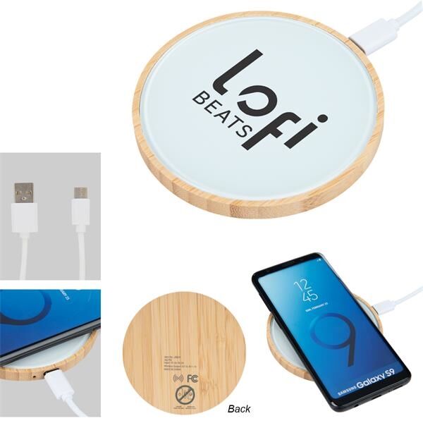 Main Product Image for 10W Glass & Bamboo Wireless Charger