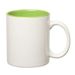 11 Oz Colored Stoneware Mug With C-Handle - White with Lime Green