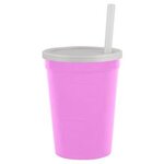 12 Oz Stadium Cup With Lid & Straw - Awareness Pink
