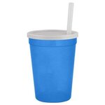 12 Oz Stadium Cup With Lid & Straw - Transparent  Blue