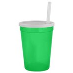 12 Oz Stadium Cup With Lid & Straw - Transparent  Green