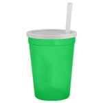 12 Oz Stadium Cup With Lid & Straw - Transparent  Green