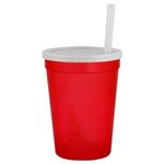 12 Oz Stadium Cup With Lid & Straw - Transparent  Red