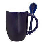 12 oz. Dapper Ceramic Mug With Spoon - White/cobalt Blue