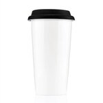 16 oz  White Ceramic Cup with Colored Silicone Lid - Black