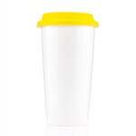 16 oz  White Ceramic Cup with Colored Silicone Lid - Yellow