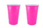 16 oz. Double Wall Insulated "Party" Cup - Two sided Imprint - Neon Pink