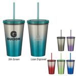 16 Oz. Stainless Steel Double Wall Chroma Tumbler With Straw -  