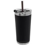 18 Oz Stainless Steel Insulated Straw Tumbler - Black w/ Silver Trim