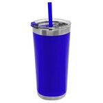 18 Oz Stainless Steel Insulated Straw Tumbler - Blue w/ Silver Trim