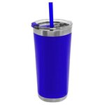 18 Oz Stainless Steel Insulated Straw Tumbler - Blue w/ Silver Trim