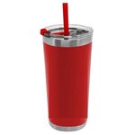 18 Oz Stainless Steel Insulated Straw Tumbler - Red w/ Silver Trim