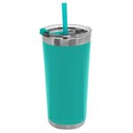 18 Oz Stainless Steel Insulated Straw Tumbler - Turquoise w/ Silver Trim