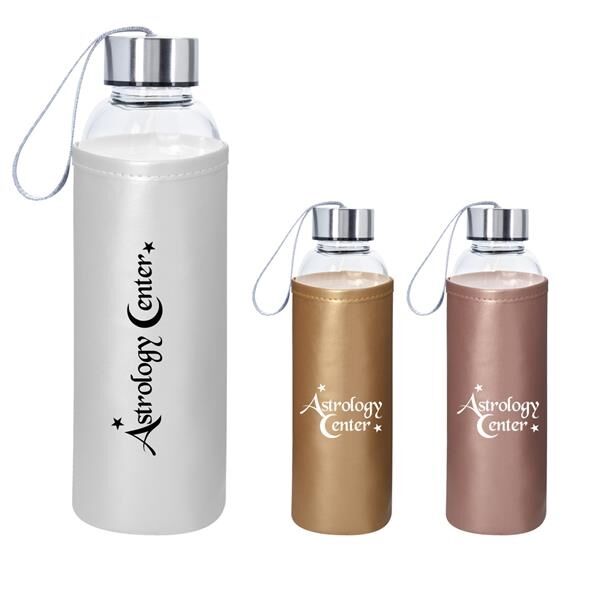 Main Product Image for Advertising 18 Oz Aqua Pure Glass Bottle With Metallic Sleeve