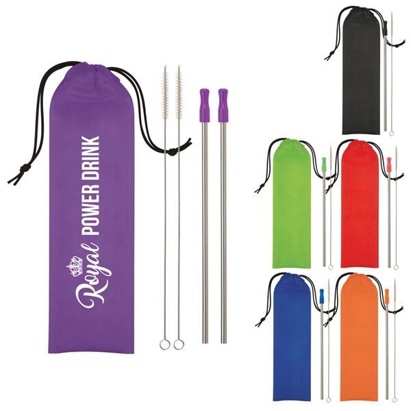 Main Product Image for Custom Printed 2-Pack Stainless Steel Straw Kit