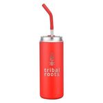 20 oz Stainless Steel Tumbler with Silicone Straw - Red