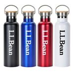 20 oz. Stainless Steel Water Bottle with Screw-on Bamboo Lid - Blue