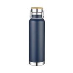 22 Oz. Double Wall Vacuum Bottle with Bamboo Lid - Full Color - Navy Blue