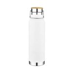 22 Oz. Double Wall Vacuum Bottle with Bamboo Lid - Full Color - White