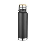 22 Oz. Double Wall Vacuum Bottle with Bamboo Lid - Silkscreen - Black