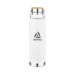 22 Oz. Double Wall Vacuum Bottle with Bamboo Lid - White