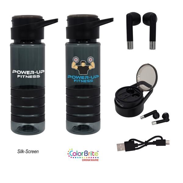 Main Product Image for 24 Oz Tritan Banded Gripper Bottle With Wireless Earbuds