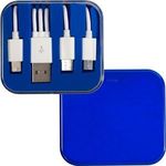3-in-1 Charging Cable in Square Case - Blue