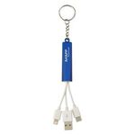3-In-1 Light Up Charging Cables On Key Ring - Blue