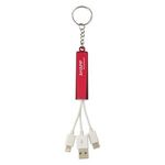3-In-1 Light Up Charging Cables On Key Ring - Red