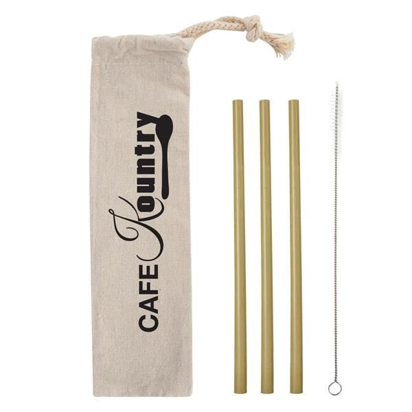 Main Product Image for 3 Pack Bamboo Straw Kit In Cotton Pouch