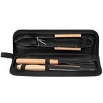 3-Piece Bamboo BBQ Grill Set with Polyester Carry Case -  