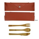 3 Piece Bamboo Utensil Set In Leatherette Pouch - Brown