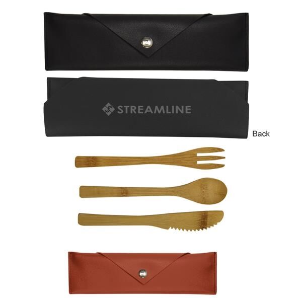 Main Product Image for 3 Piece Bamboo Utensil Set In Leatherette Pouch