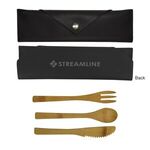 3 Piece Bamboo Utensil Set In Leatherette Pouch -  