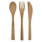 3 Piece Bamboo Utensil Set In Travel Pouch -  