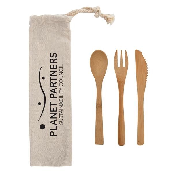 Main Product Image for 3 Piece Bamboo Utensil Set In Travel Pouch
