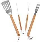 3-Piece BBQ Grill Utensil Set with Bamboo Case - Light Brown