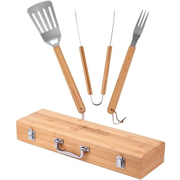 Main Product Image for 3-Piece BBQ Grill Utensil Set with Bamboo Case