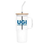 32oz. Glass Tumbler with Handle and Straw - White