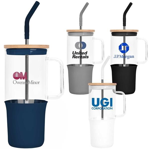 Main Product Image for Custom Printed Glass Tumbler with Handle and Straw 32oz. 