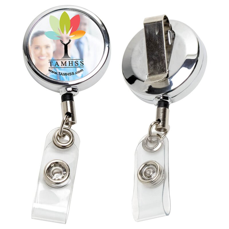 Main Product Image for "DUBLIN CHROME" 30" Cord Chrome Solid Metal Retractable Badge Re